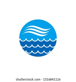 Blue wave icon vector on circle shape background