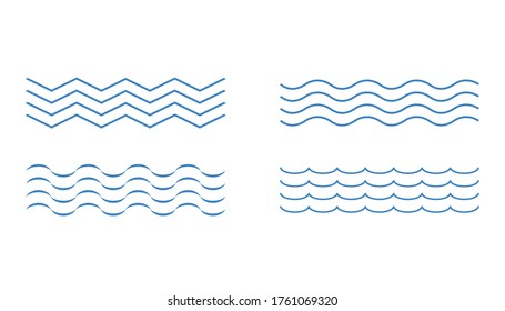 Blue wave icons. Outline curve liquid sign. Simple wavy set in blue color. Flow water swirling. Abstract set of wavy icons. Isolated temlpate. Vector EPS 10.