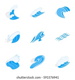 Blue Wave Icons Set. Isometric 3d Illustration Of 9 Blue Wave Vector Icons For Web