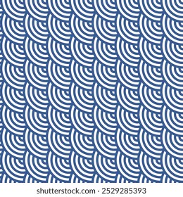 Blue Wave Japanese style seamless pattern. Oriental blue wave pattern for background fabric.