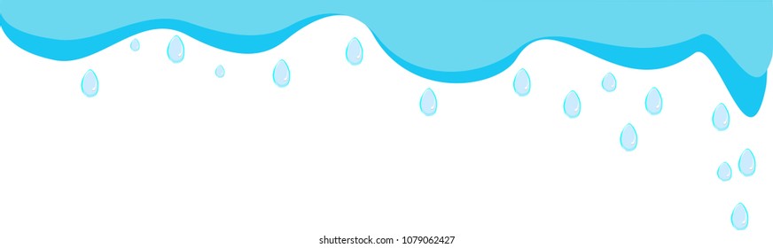 Blue wave line, cartoon blue water droplets, decorative dots, text and business cards, page decoration, backdrop, vector illustration