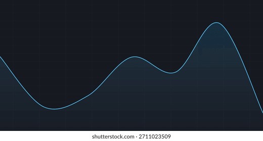 Gráfico de línea de onda azul en cuadrícula oscura, que muestra tendencias cíclicas o fluctuaciones de rendimiento. Adecuado para análisis de negocios, ciclos económicos y paneles que representan un movimiento dinámico y equilibrado