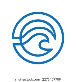 blue wave line in circle logo vector