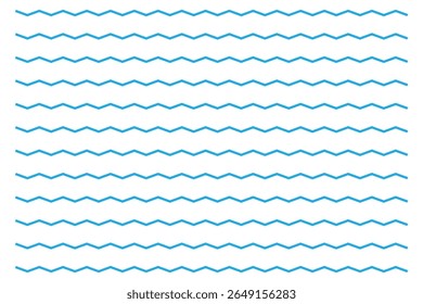 blue wave line set. Sea wave pattern. Wave ornament decorations. Wavy zig zag lines. 