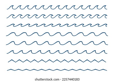 Blue wave line and wavy zigzag seamless pattern lines isolated on white background. Vector illustration 