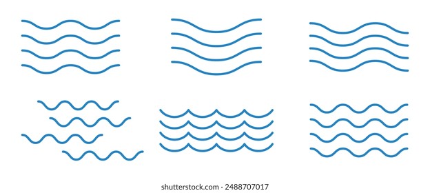 Blue wave line and wavy zigzag seamless pattern lines isolated on white background. Water Waves collection. Waves blue. Set of wavy horizontal lines. Wavy zigzag lines. Zig-zag vector elements,