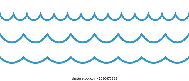 Blue wave line and wavy zigzag seamless pattern lines isolated on white background. Vector illustration with editable stroke