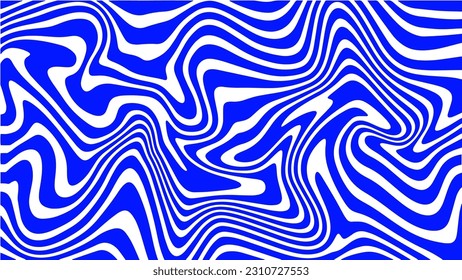 Blue wave lines abstract background, bright water circles spiral texture, flat design editable illustration