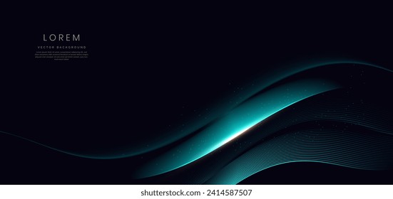 Blue wave lines on dark background with lighting effect and glitter with copy space for text. Luxury design style. Vector illustration