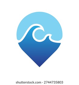 Blue Wave Location Pin Icon Symbol.