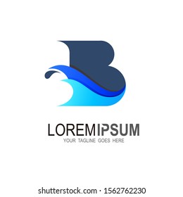 Blue wave logo design, letter b with wave water shape, B logo