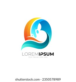 Blue wave logo design, letter b with wave water shape, B logo