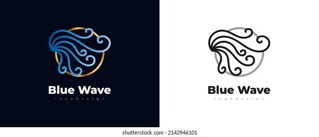 Icono o logotipo de onda azul. Símbolo de logotipo de ola oceánica para identidad empresarial