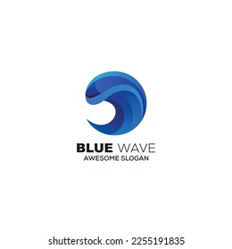 plantilla de logotipo de onda azul con diseño de letra c colorido