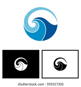 Blue Wave Logo Vector. Wave In Circle Shape