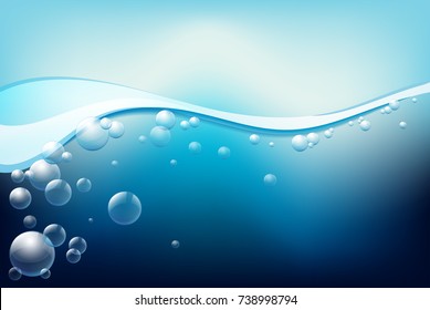 Blue wave and many bubbles illustration