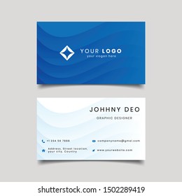 Blue wave modern creative business card and name card, simple clean template vector design, layout in rectangle size.