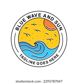 Blue Wave Monoline Logo Vector Vintage illustration Emblem Design badge illustration Symbol Icon