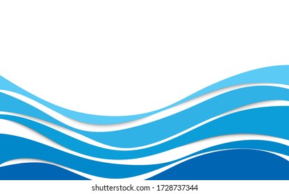 Blue wave motion lines paper art cut style with shadow on white vector background