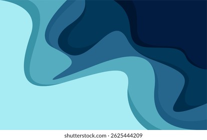 Blue Wave Ocean Layer Vector Background Illustration. Wave Papercut Vector Design