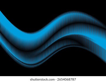 Blue wave on black background. Abstract curved shape. Vector Design element for design in social networks, advertising, packaging, video. Modern dynamic pattern of sharp lines. Crystals, Water, flow.