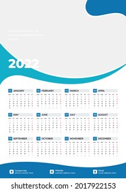 Calendario de una página de onda azul 2022