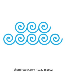 Blue Wave Pattern or iconOcean wawes in linear style. Stock Vector illustration isolated on white background.
