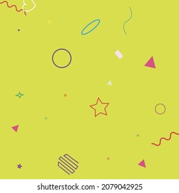 Blue Wave Pink Rectangle Purple Ring Lime Simple Hipster Art. Yellow Multicolor Polygonal Colorful Zigzag Bright Geometrical Design. Green Simple Oval Square Red Violet Stars Illustration.