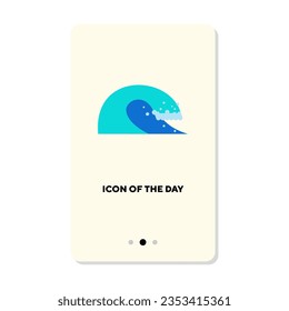 Blue wave of sea or ocean flat icon. Vertical sign or vector illustration of swimming, surfing or diving element. Vacation, surfing, summer resort, recreation for web design and apps