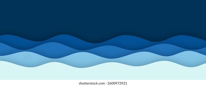 blue wave sea papercut style background design
