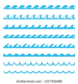 Blue wave sea seamless pattern, marine element. Water curling into an arched form and breaking. Vector flat style cartoon illustration isolated on white background