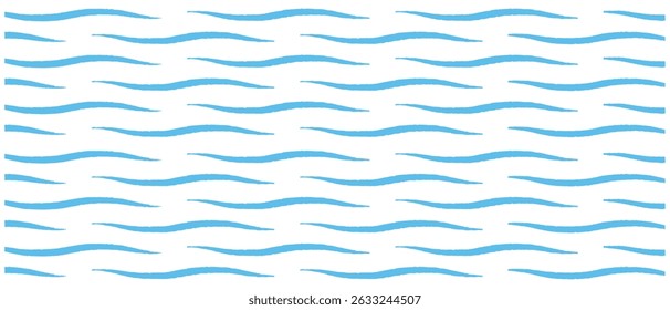 Blue wave seamless pattern. Hand drawn water sea vector background. Wavy print, curly grunge paint lines, vector illustration.