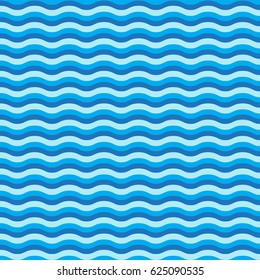 Blue wave seamless pattern. Linear, flat design style. Background of simple waves. Sea textures concept. Vector illustration EPS 10.