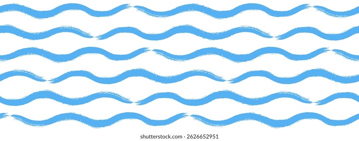 Padrão sem emenda da onda azul. Fundo repetido da linha de água do mar. Motivo de coleção de cruzeiro de verão para tecido, têxtil, decoração. Papel de parede pincelada pincelada aquarela pincelada. Listras curvas vetoriais onduladas