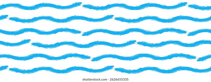 Padrão sem emenda da onda azul. Fundo repetido da linha de água do mar. Papel de parede do traçado do pincel de aquarela. Ornamento de coleção de cruzeiro de verão para têxtil, tecido, decoração. Listras curvas de pintura vetorial