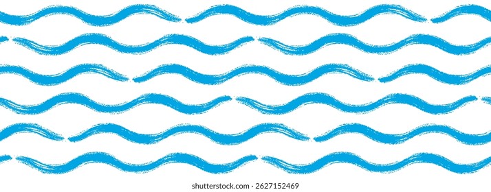 Padrão sem emenda da onda azul. Fundo repetido da linha de água do mar. Motivo de coleção de cruzeiro de verão para tecido, amostra têxtil. Papel de parede pincelada pincelada aquarela pincelada. Listras curvas vetoriais onduladas