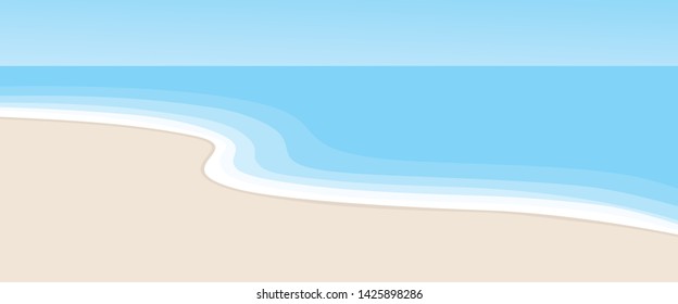 Blue wave shape & yellow beach summer concept element template. Simple realistic flat design style illustration for ui ux app web banner brochures posters, vector eps 10 isolated on blue background