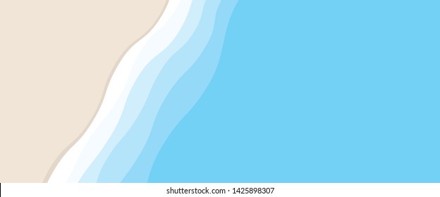 Blue wave shape & yellow beach summer concept element template. Simple realistic flat design style illustration for ui ux app web banner brochures posters, vector eps 10 isolated on blue background