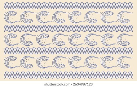 blue wave shaped seamless pattern illustration