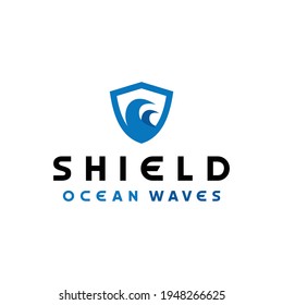 blue wave shield logo vector design with modern style for marine company