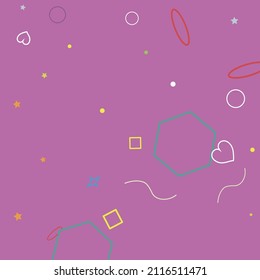 Blue Wave Simple Zigzag Rectangle Bright Yellow Geometry Illustration. Violet Square Purple Polygonal Red Orange Oval Illustration. Colorful Lime Circle Ring Pink Green Stars Hipster Background.