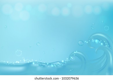 blue wave with space for text, aqua background for cosmetic or skin care ad, illustration vector.