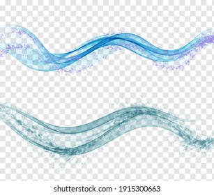 
Blue wave stream with splashes Abstract wavy element for your design Transparent wave background