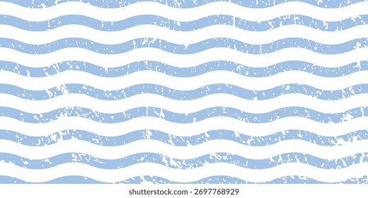 Blaue Welle, Streifenhintergrund. Nahtlose wellenförmige Linien in hellpastellblau und weiß für Baby-Design, Kinderzimmer Dekoration, Stoff, Tapete oder Wickelpapier. Minimale dekorative Vektorgrafik.