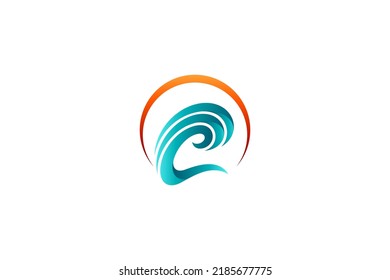 Blue Wave and Sun Logo Vector