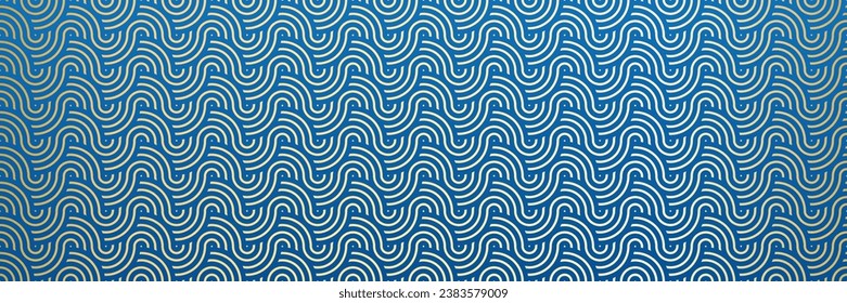 Blue Wave Swirl Pattern. Seamless Abstract Design with Dynamic Motion and Ocean Japanese Waves, Ideal for Modern Textile, Wallpaper, and Oriental Backgrounds.