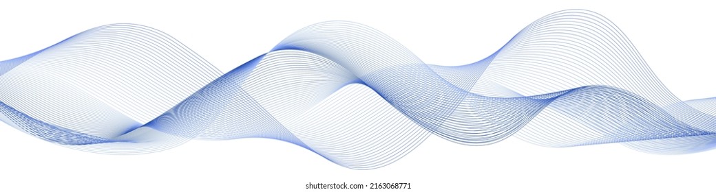 Blue wave swirl swoosh.  Flowing sea water; air wind dynamic movement, undulate curve lines. Modern design element for banner border decor, isolated on white background. Vector illustration