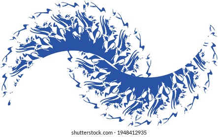 Blue wave symbol on a white background. Abstract decorative wave for business ideas, prints, wallpaper, emblems, tattos, textile, backgrounds and textures, decorative compositions, etc.