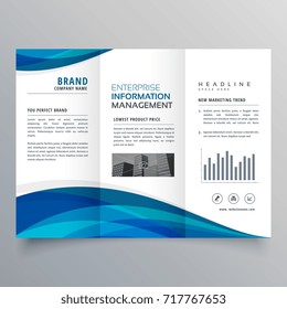 blue wave trifold business brochure design template