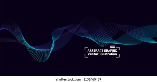 Blue wave vector background for business presentation, Brochure or flyer design. Blue smoke on dark background. Vector illustration
